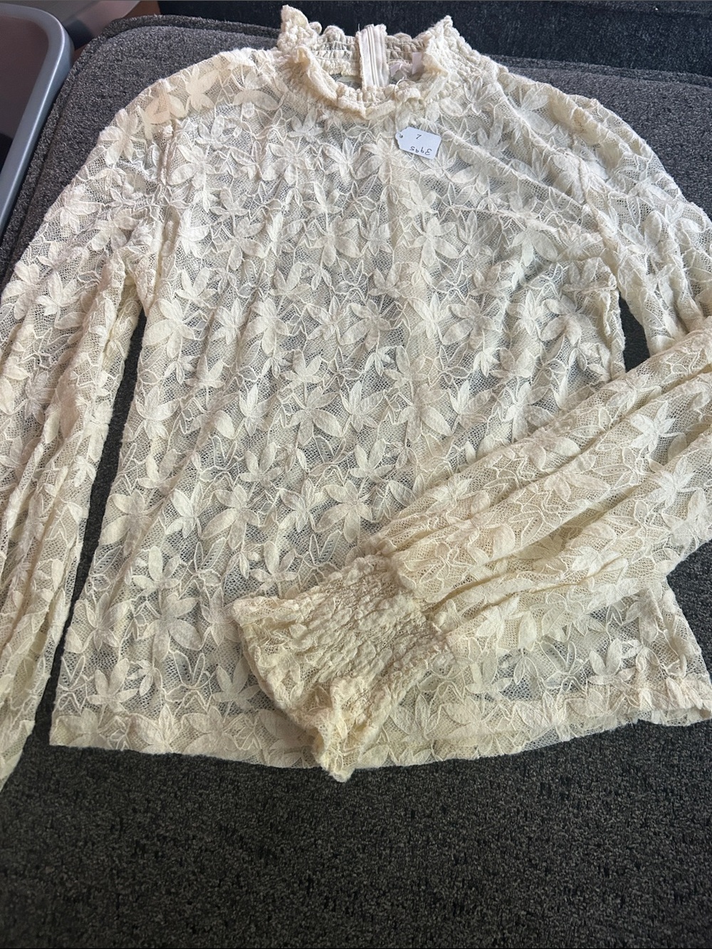 Ces Femme Cream Floral Lace Long-Sleeve Blouse